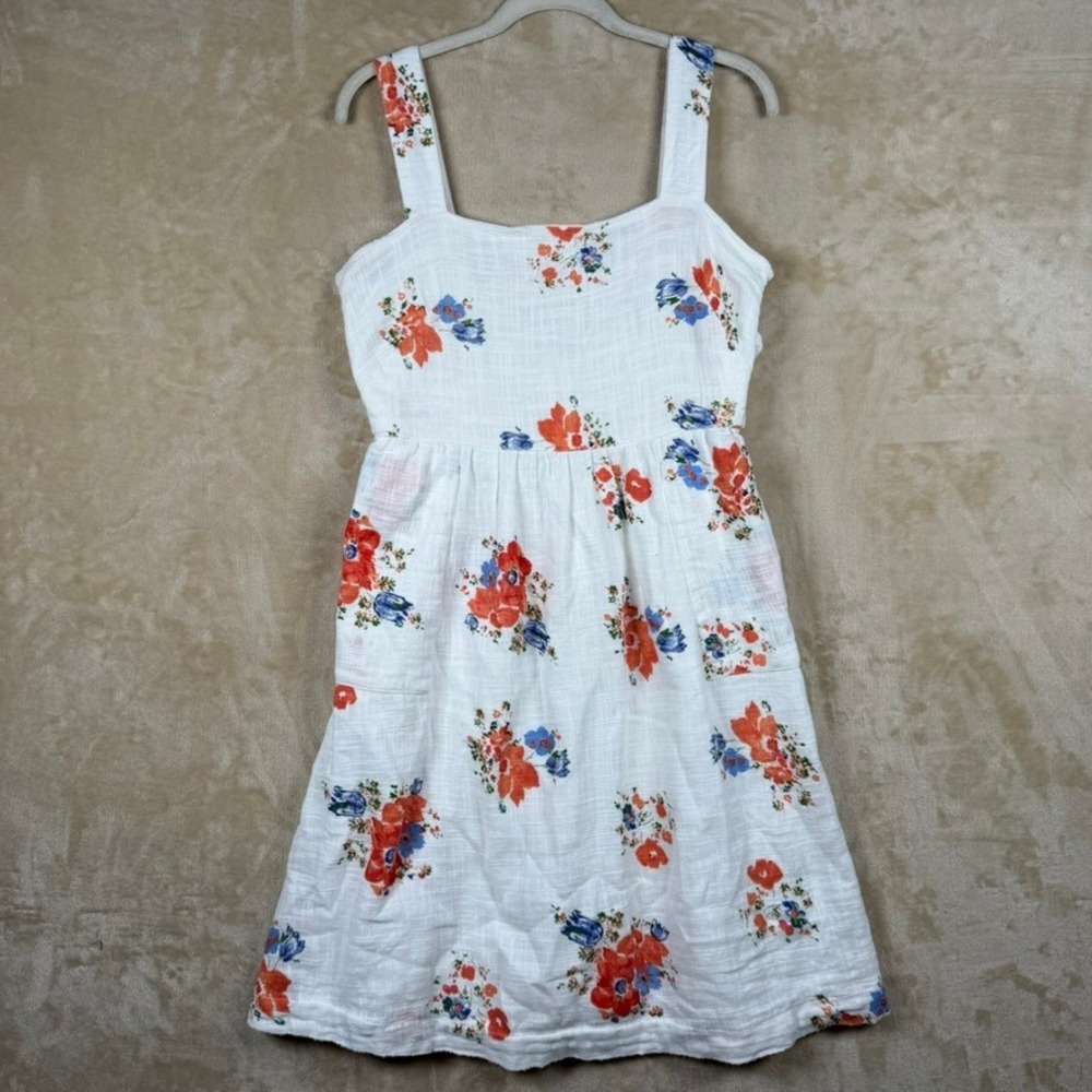 Meadow Rue Anthropologie White Floral Cotton Gauze Tie Back Pocket Dress Size 6